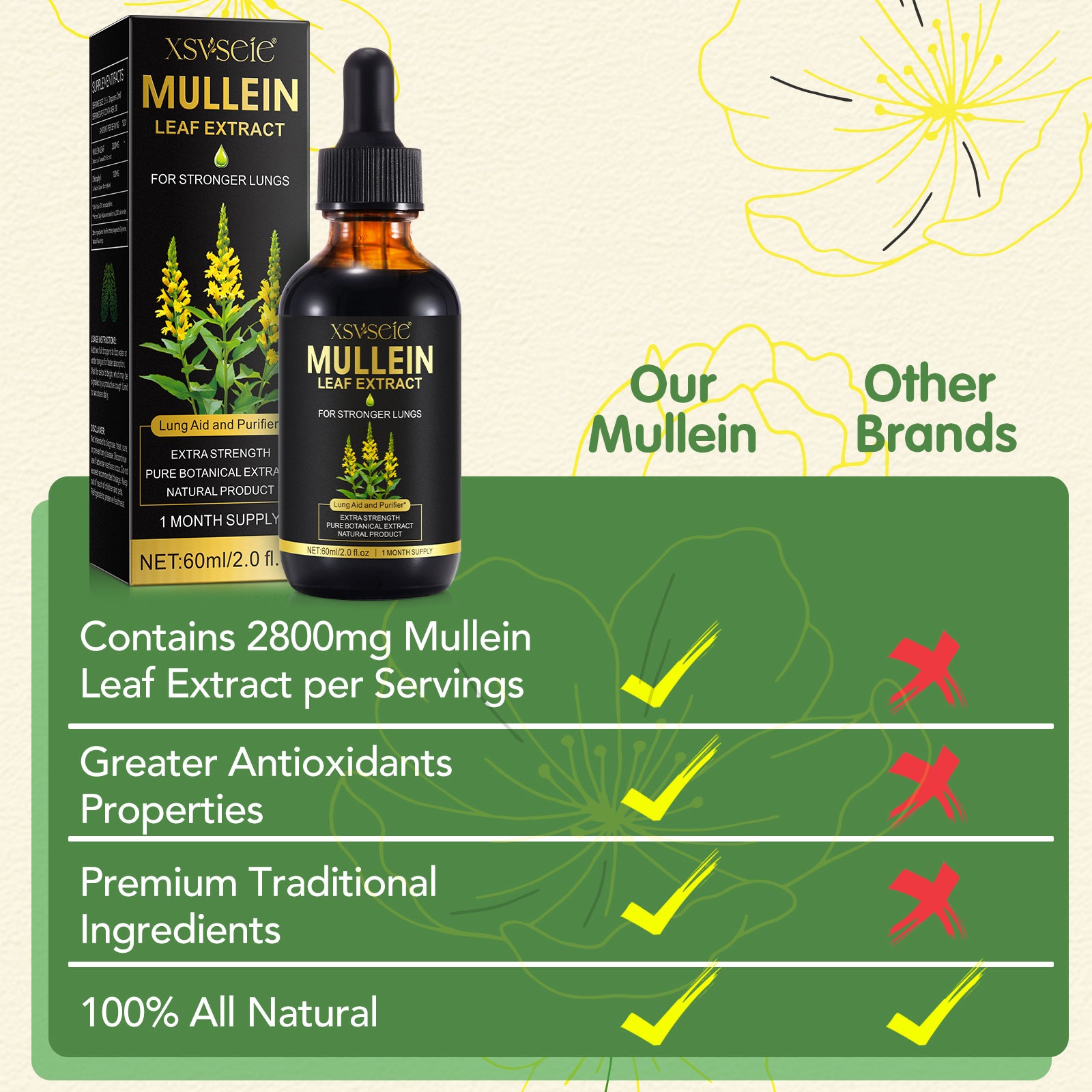 Xsvseie MULLEIN LEAF EXTRACT FOR STRONGERLUNGS