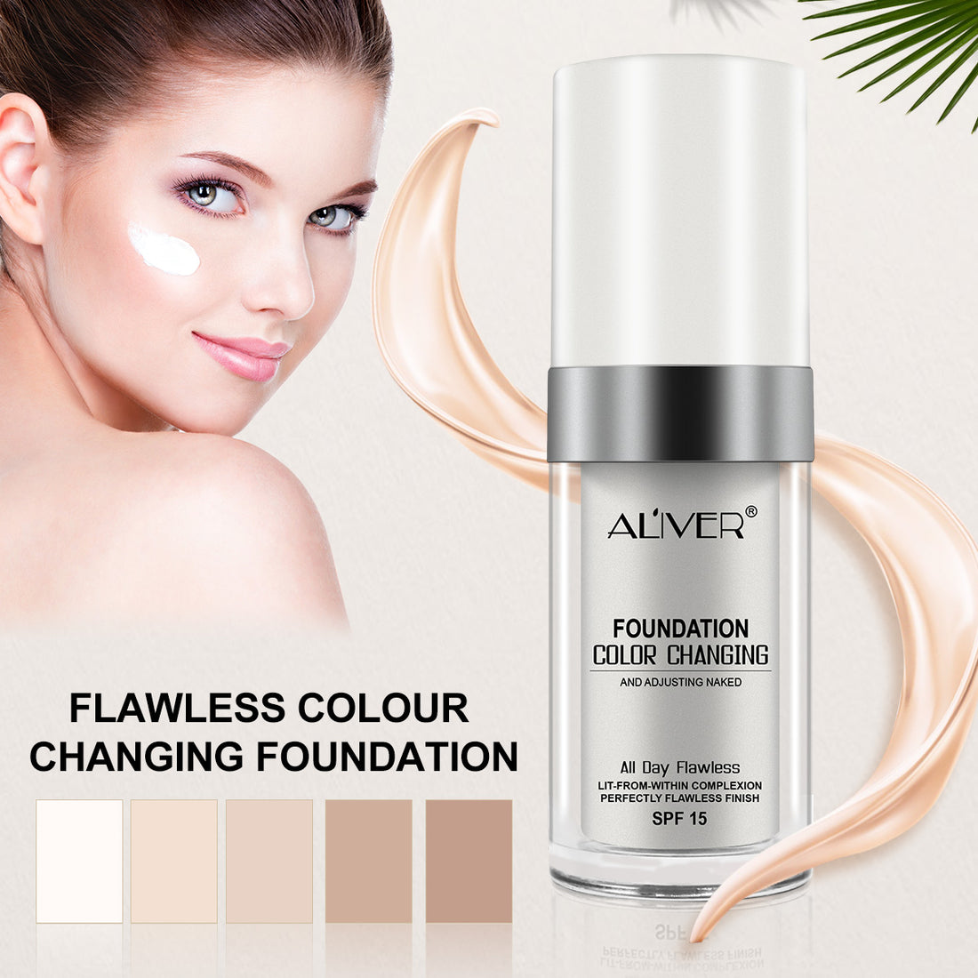 Aliver Color Changing Liquid Foundation-Flawless Warm Skin Tone Foundation Makeup-Lasting &amp; Concealer-1 fl oz.