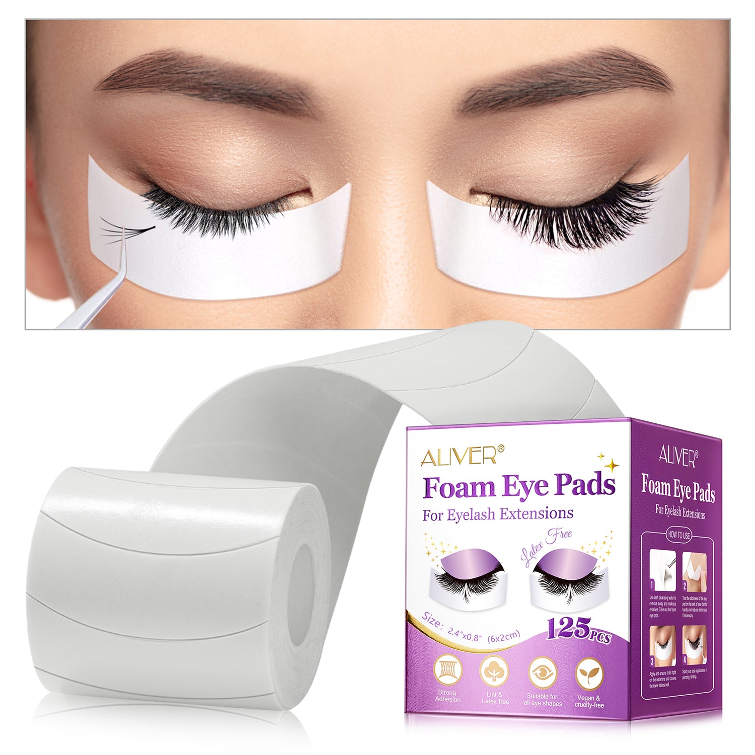 Aliver 125 PCS Eye Pads for Lash Extensions, Pre-cut Foam Tape for Eyelash Extensions