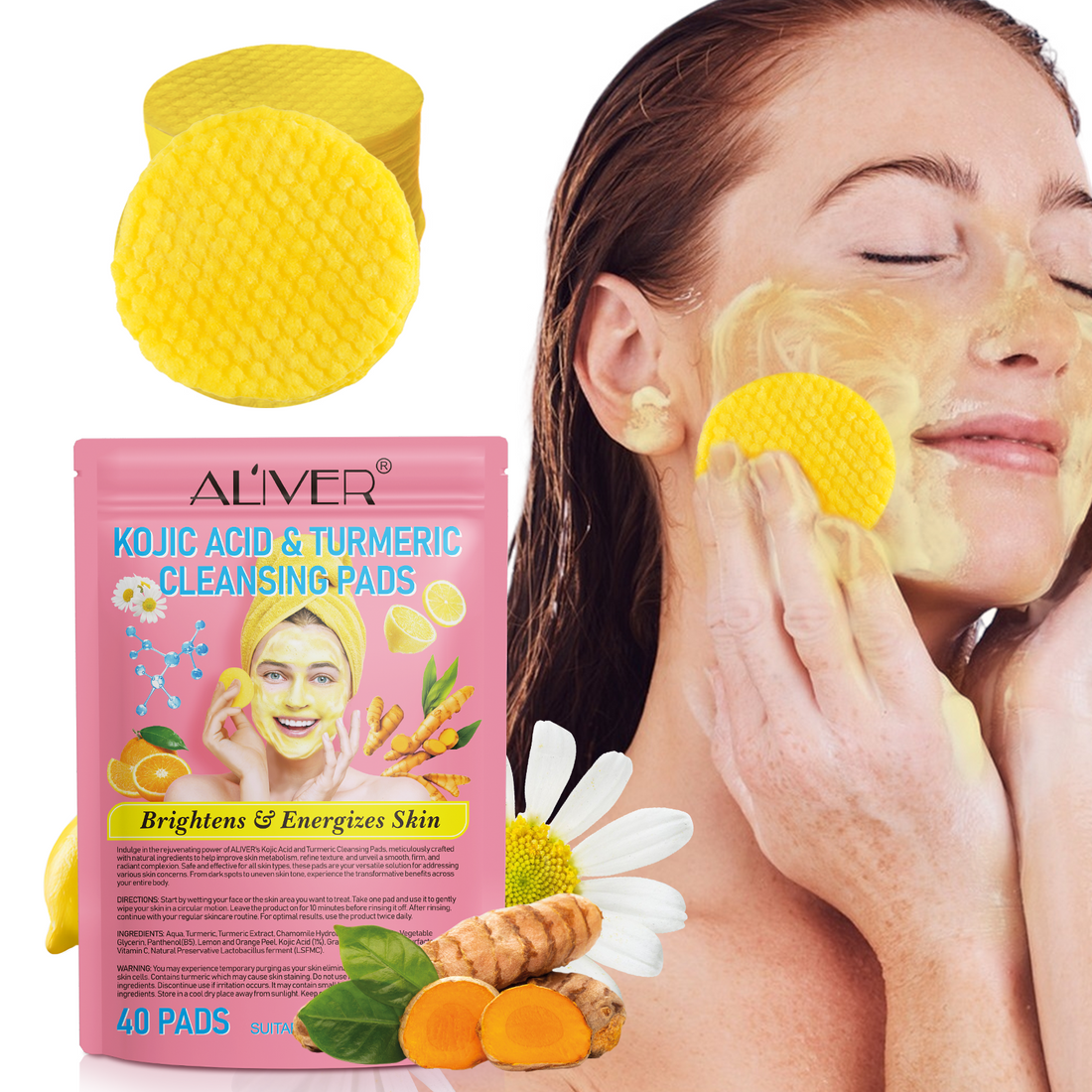 ALIVER Kojic Acid Turmeric Cleansing Pads 40p