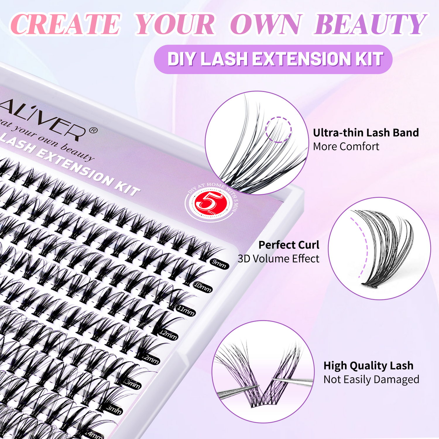 ALIVER false eyelashes D030 (240) + 2in1 eyelash glue (powder tube) + powder tweezers