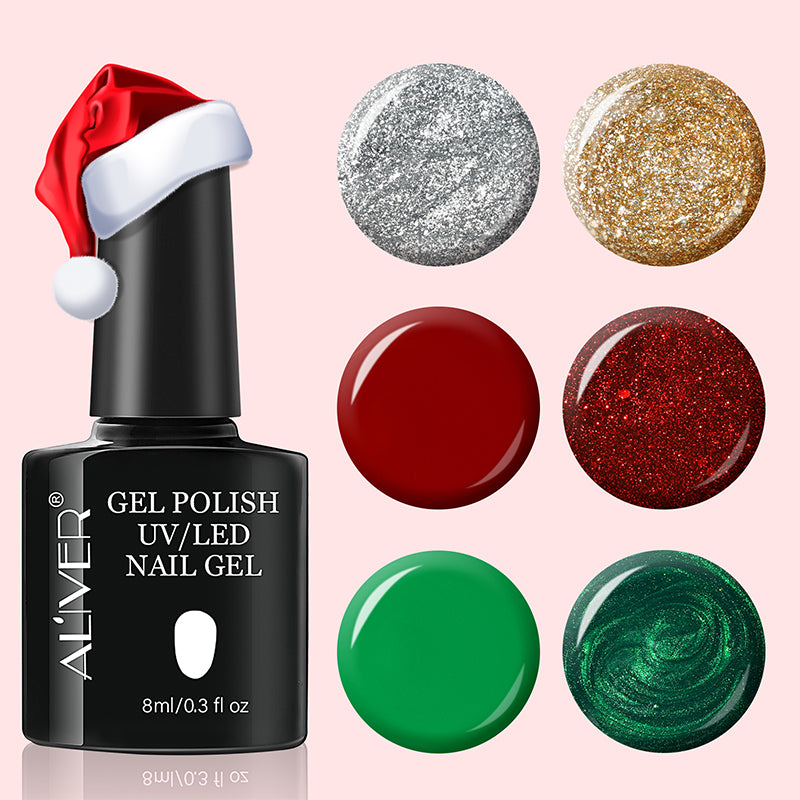 Aliver gel nail polish set, Merry Christmas  with top and base coat - 6 Colors