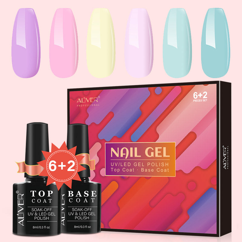 Aliver gel nail polish set, Candy Dream with top and base coat - 6 Colors